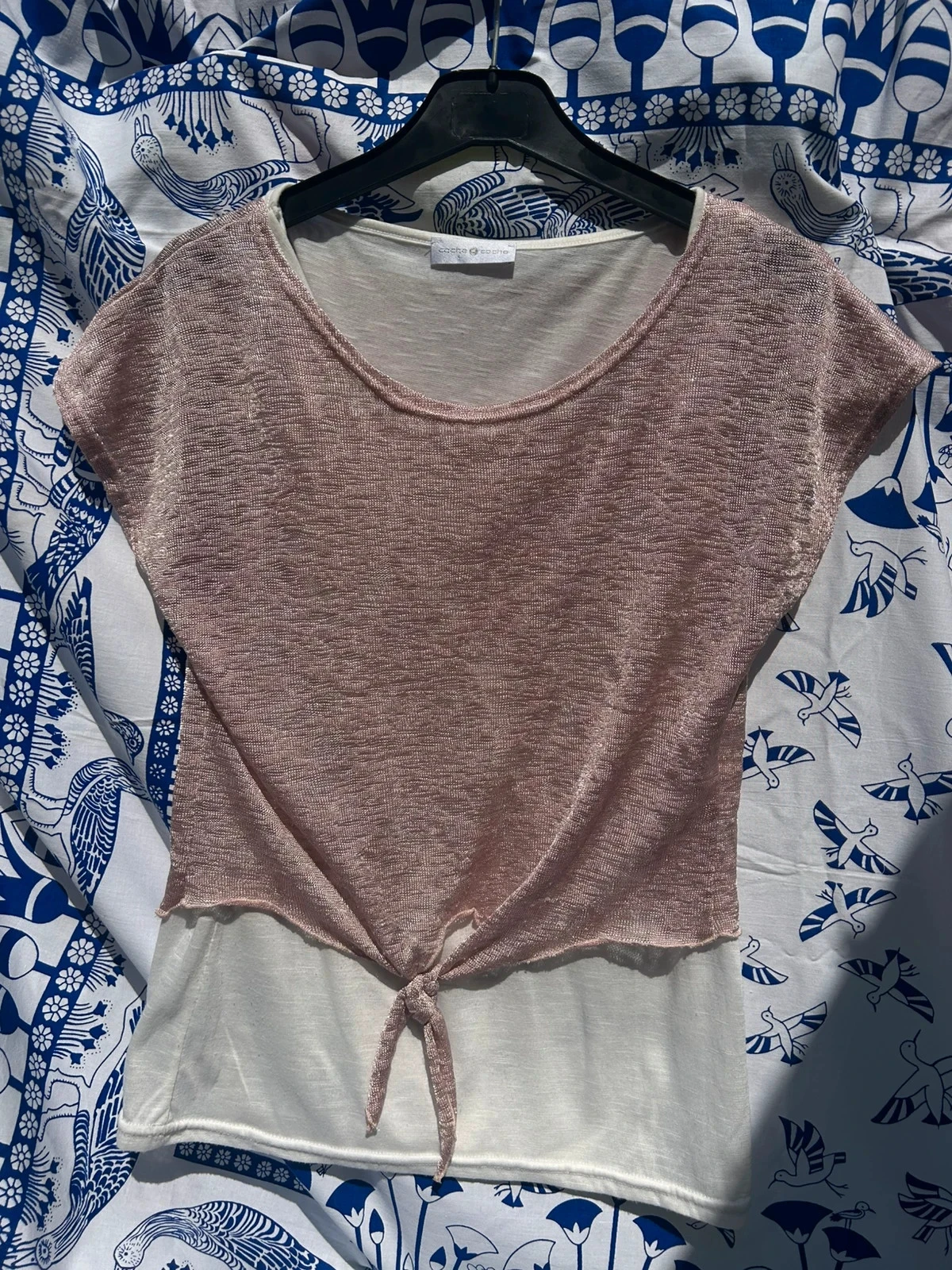 T shirt rose et blanc 34/XS cache cache très bon état femme